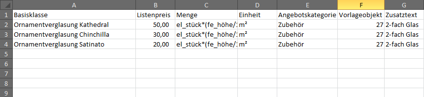 Excel Kalkulationsobjekt Import