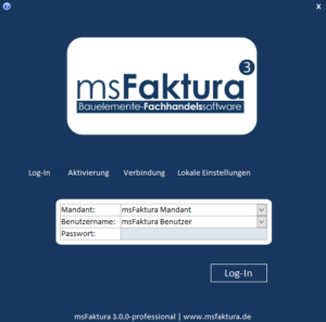 msFaktura 3: Login-Formular
